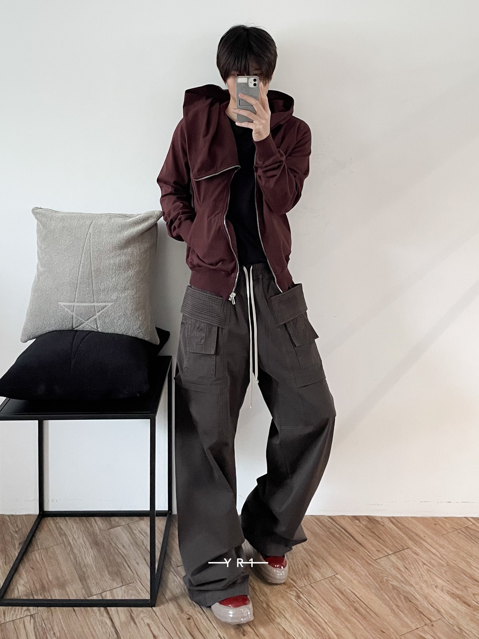 DU Mountain Hoodie paired with DU Creatch Wide Cargo Drawstring pants - Premium streetwear styling