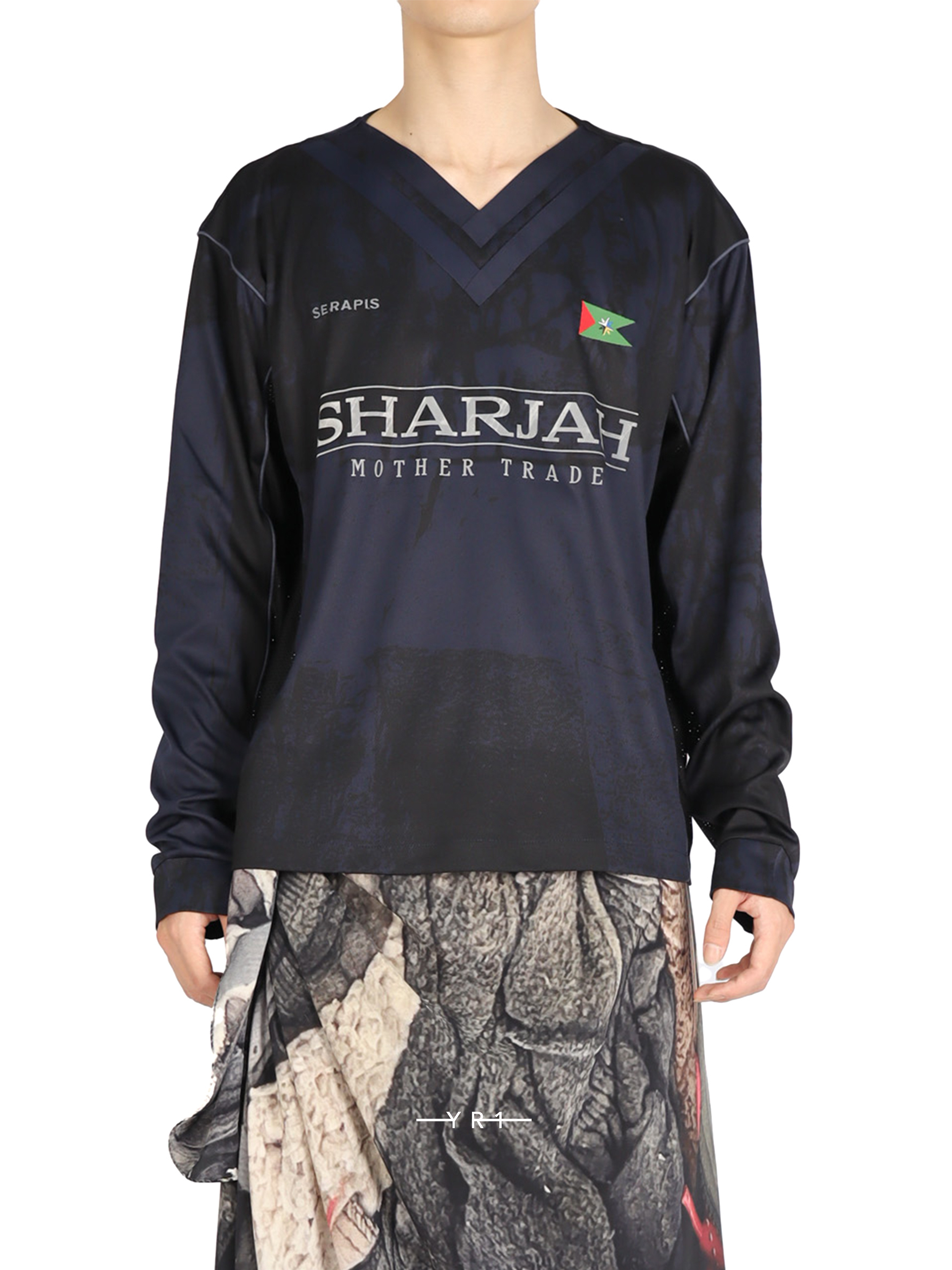 Navy Double V-Neck Football Top SERAPIS