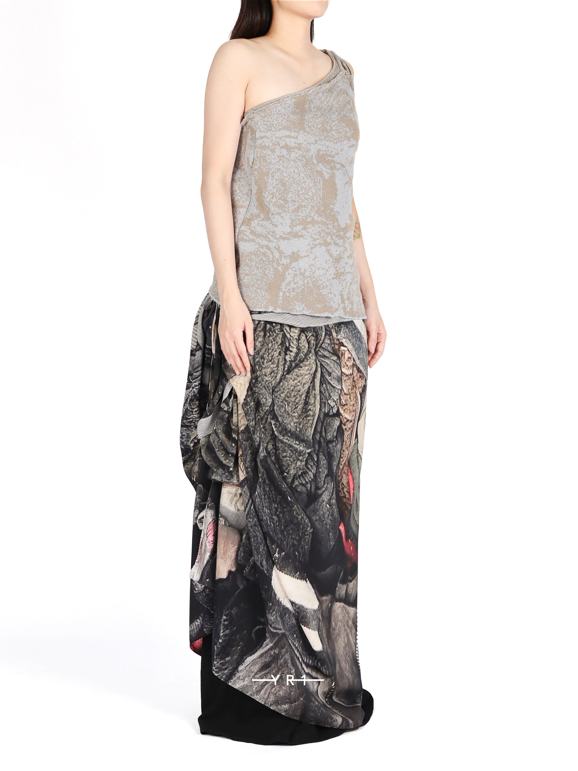 Grey/ Beige Knit One Shoulder Top SERAPIS