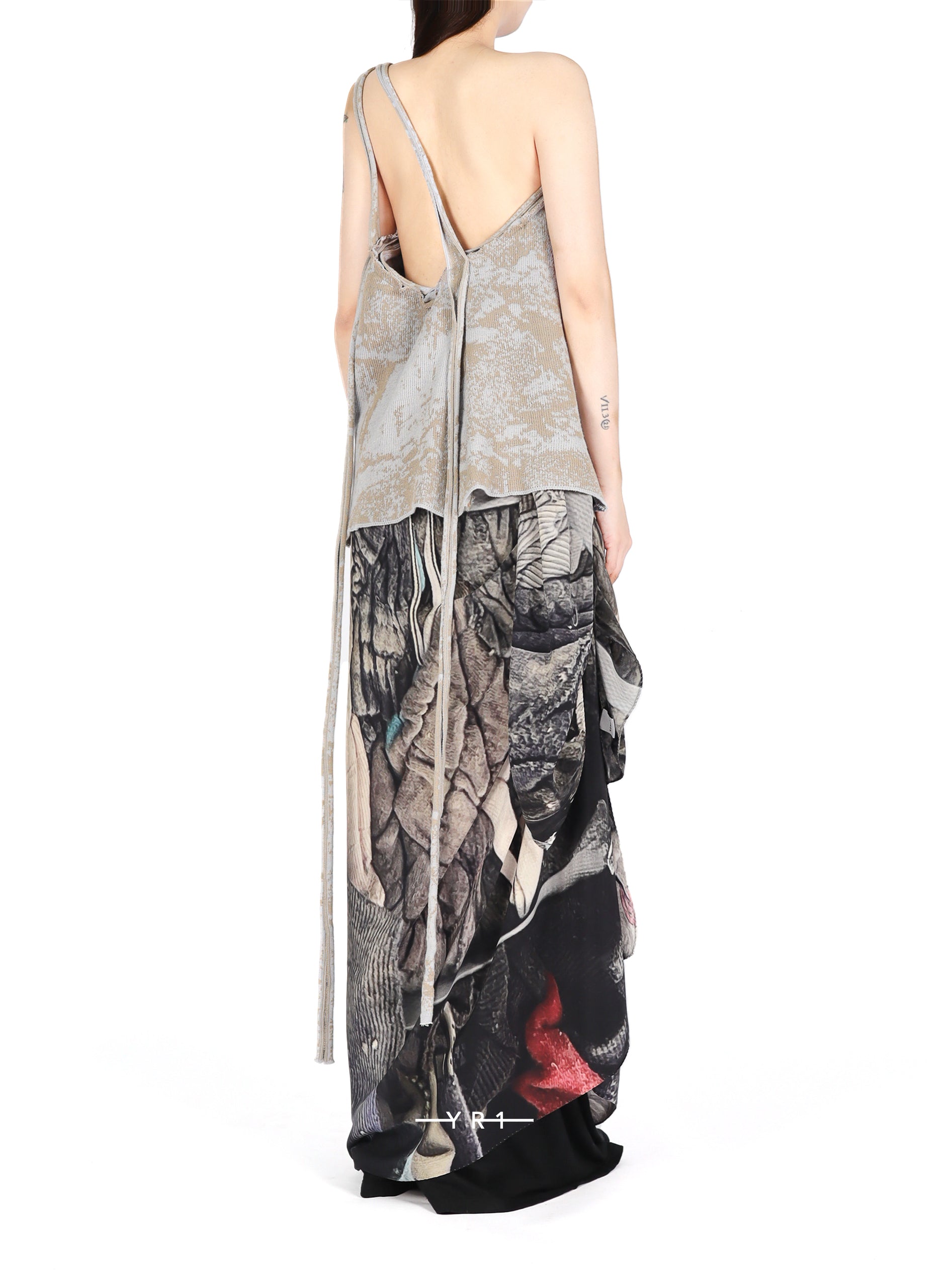 Grey/ Beige Knit One Shoulder Top SERAPIS