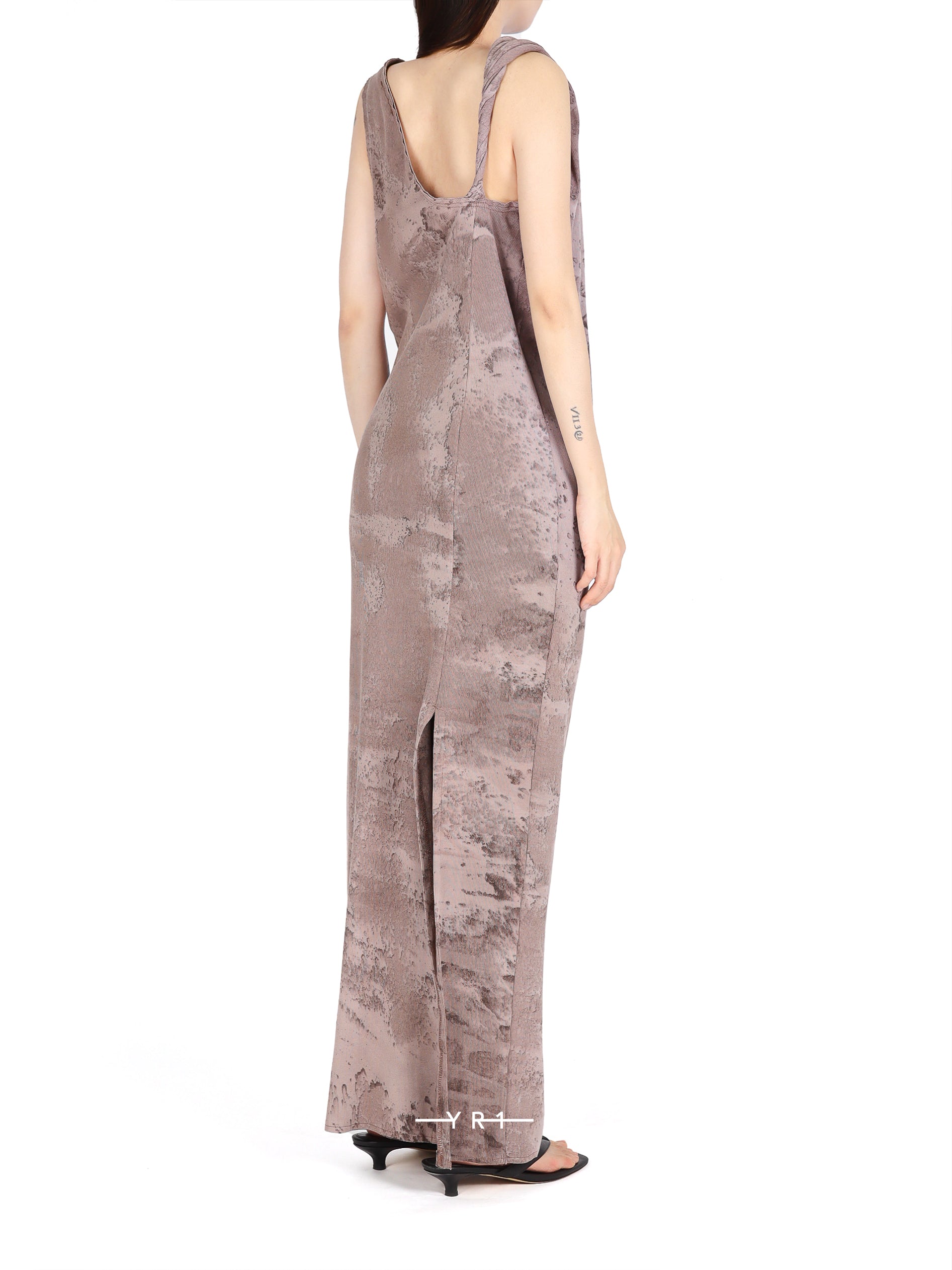 Mud Grey Marble Dyed Draped Rib Dress SERAPIS