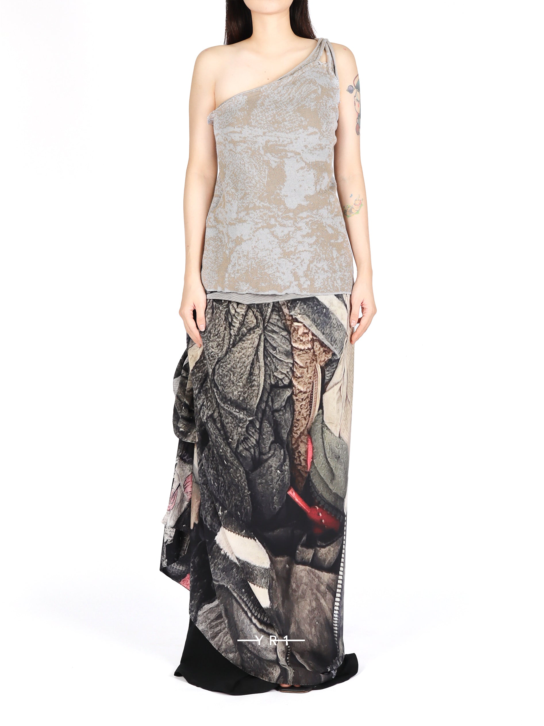 Grey/ Beige Knit One Shoulder Top SERAPIS