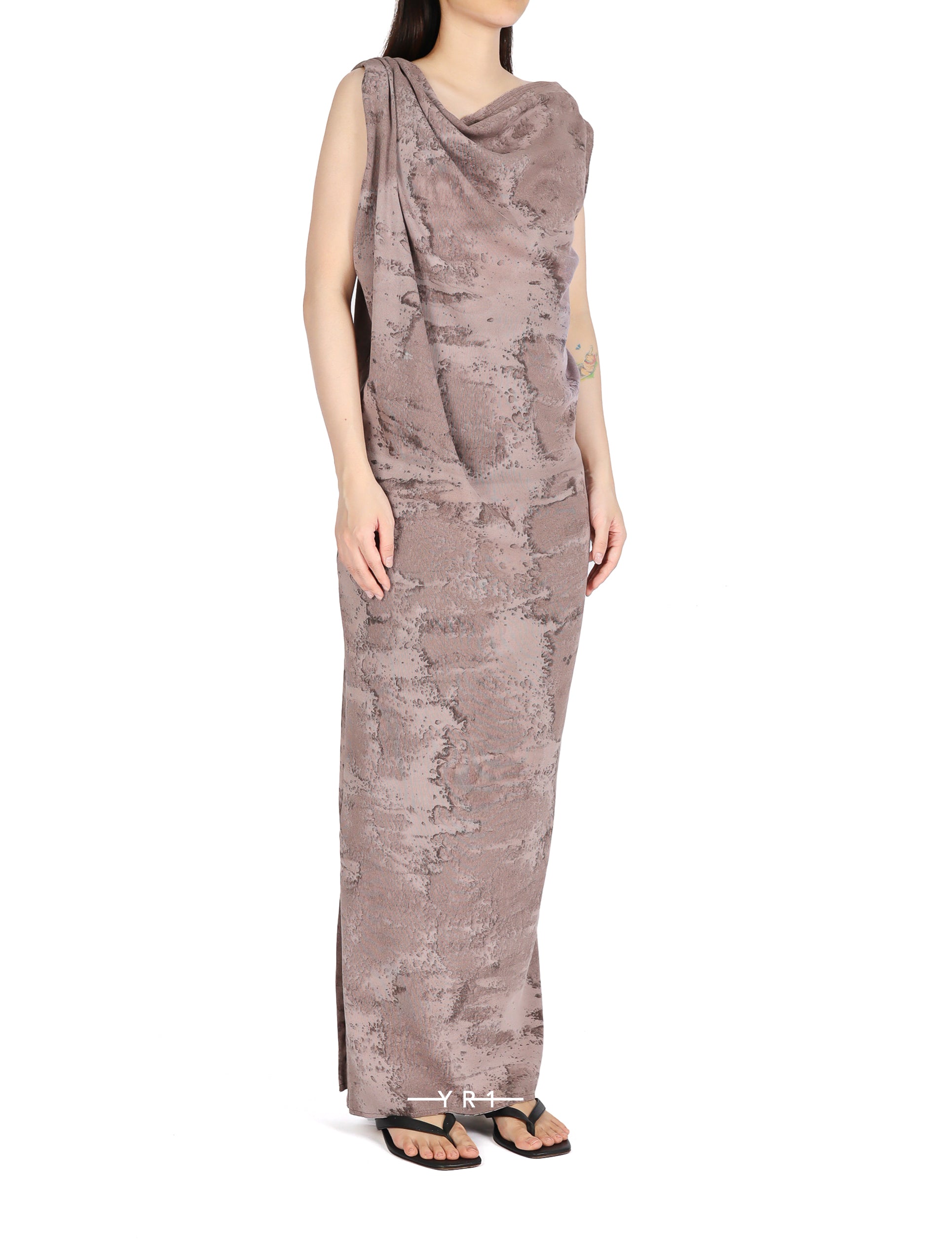 Mud Grey Marble Dyed Draped Rib Dress SERAPIS