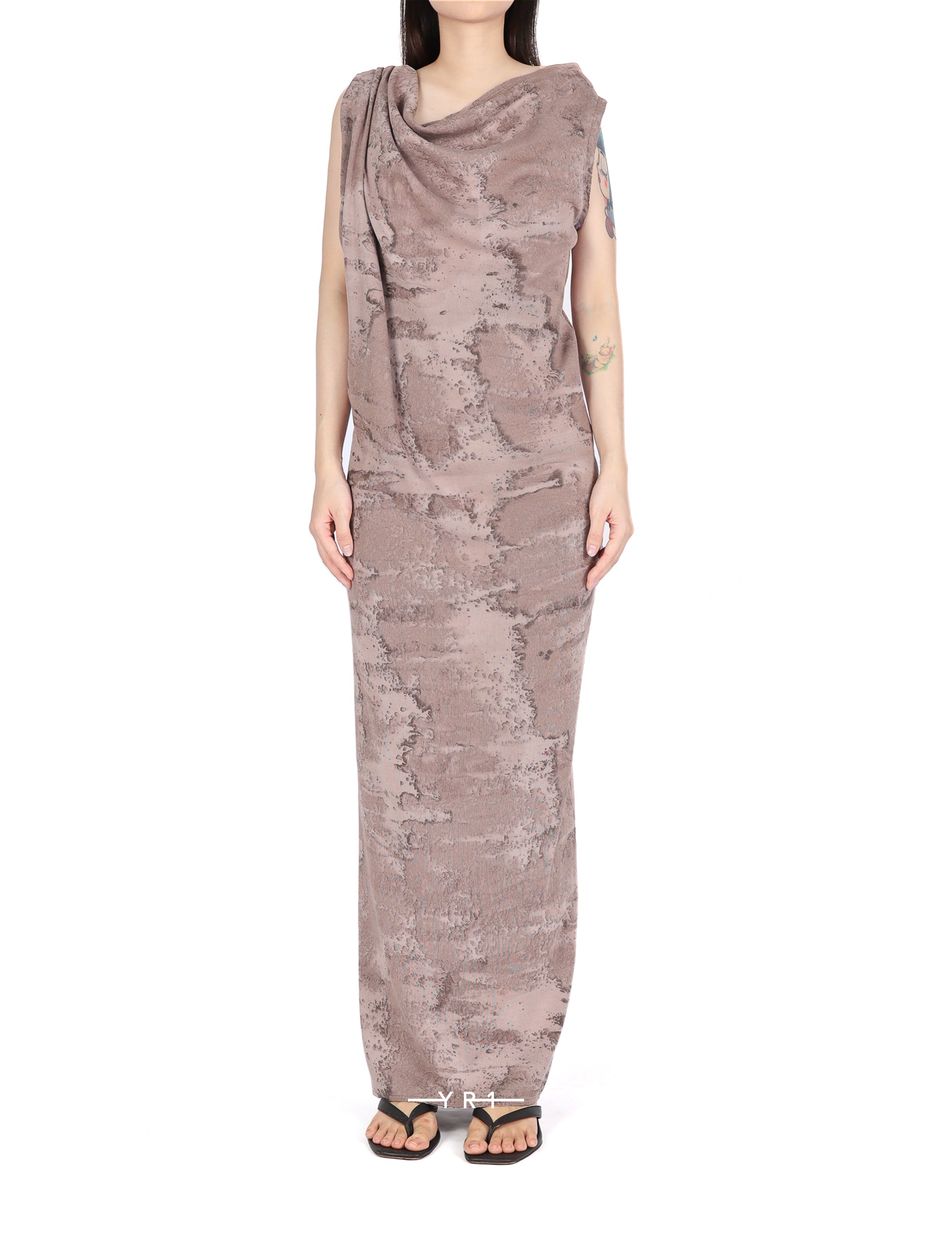 Mud Grey Marble Dyed Draped Rib Dress SERAPIS