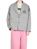 KENZO Paris grey chainstitch workwear jacket with pink pants front view

