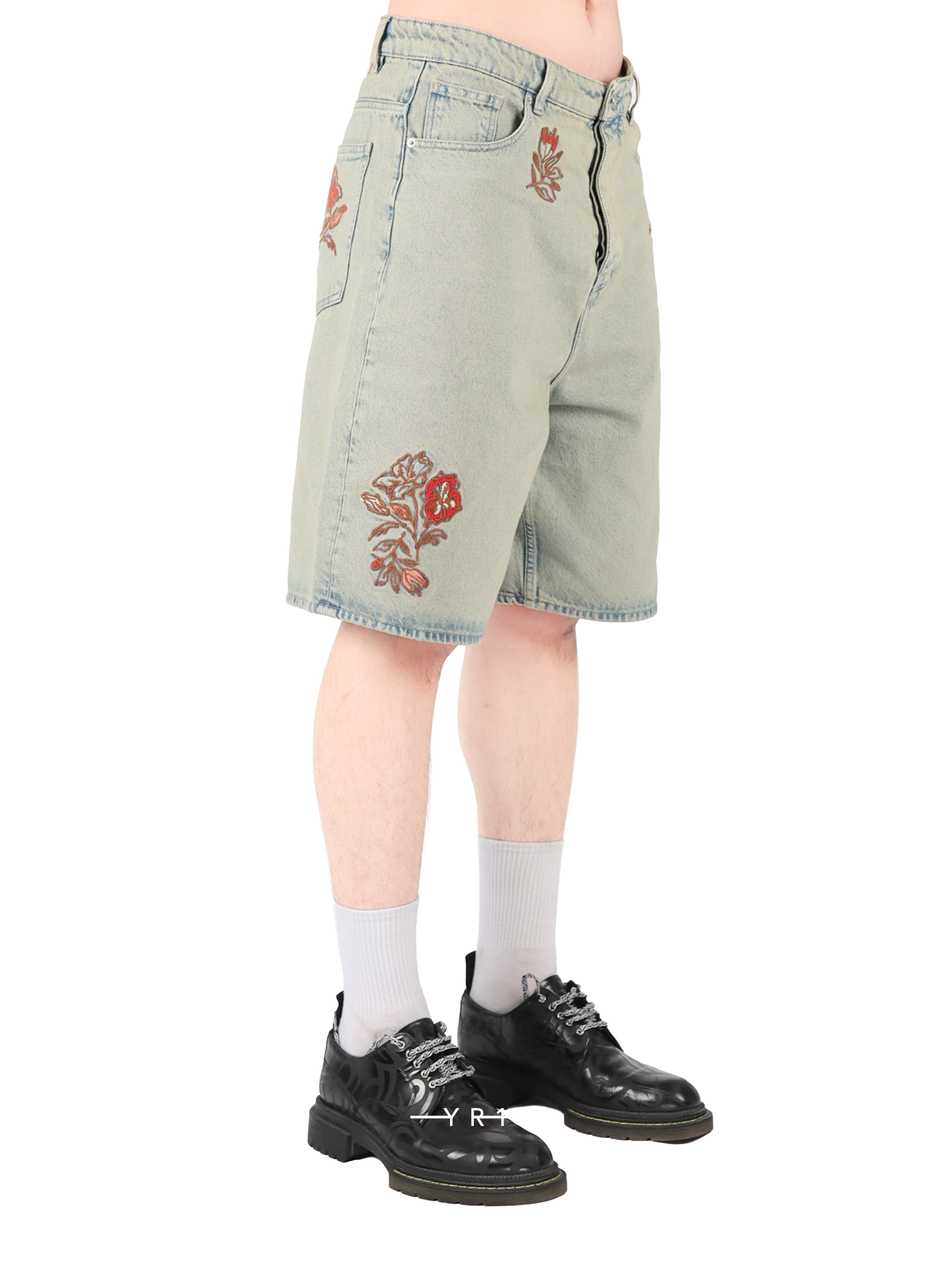 Short Jean Dusty Brode Fleurs
