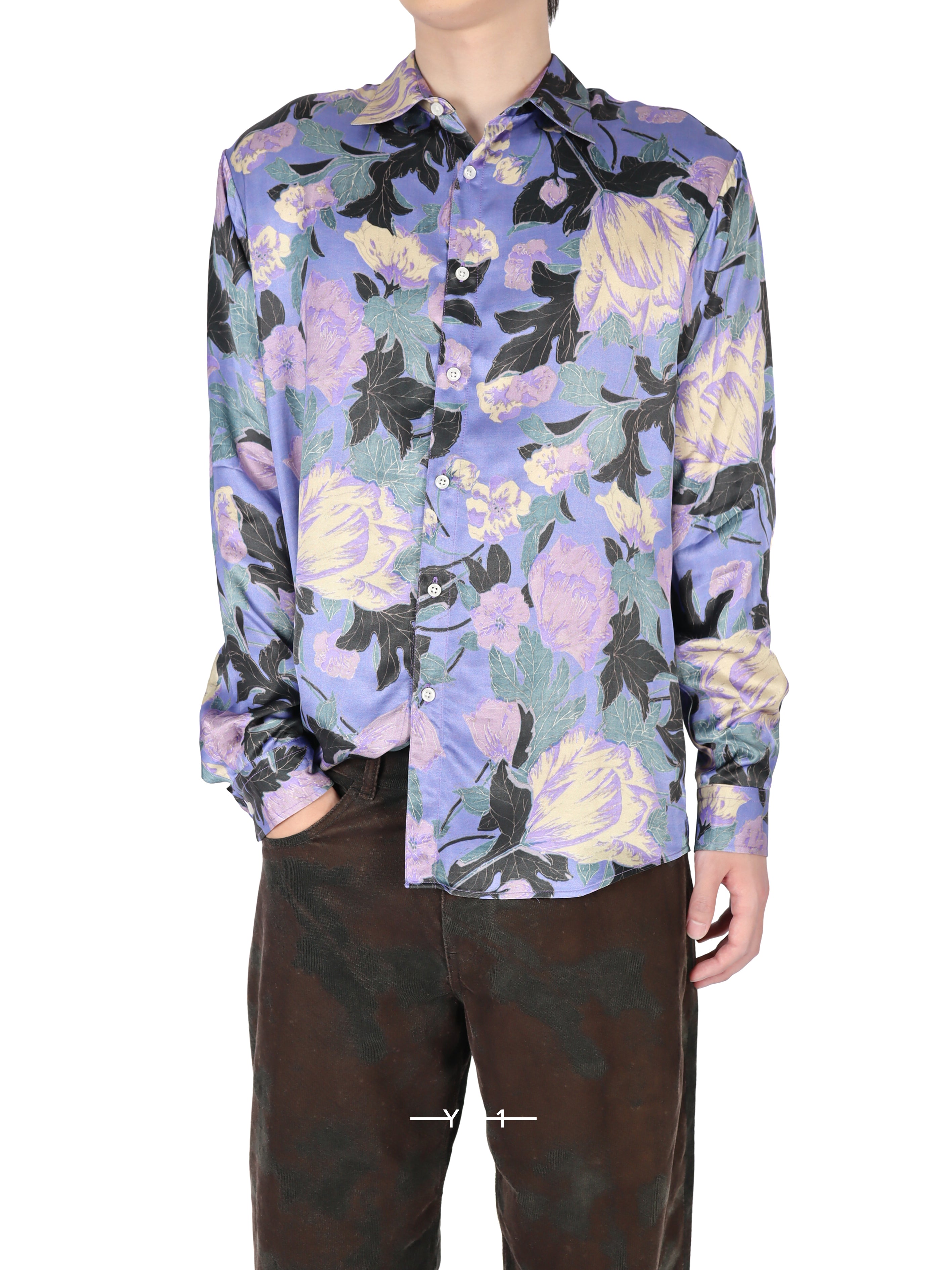 Unisex Purple Flowers Shirt Woven