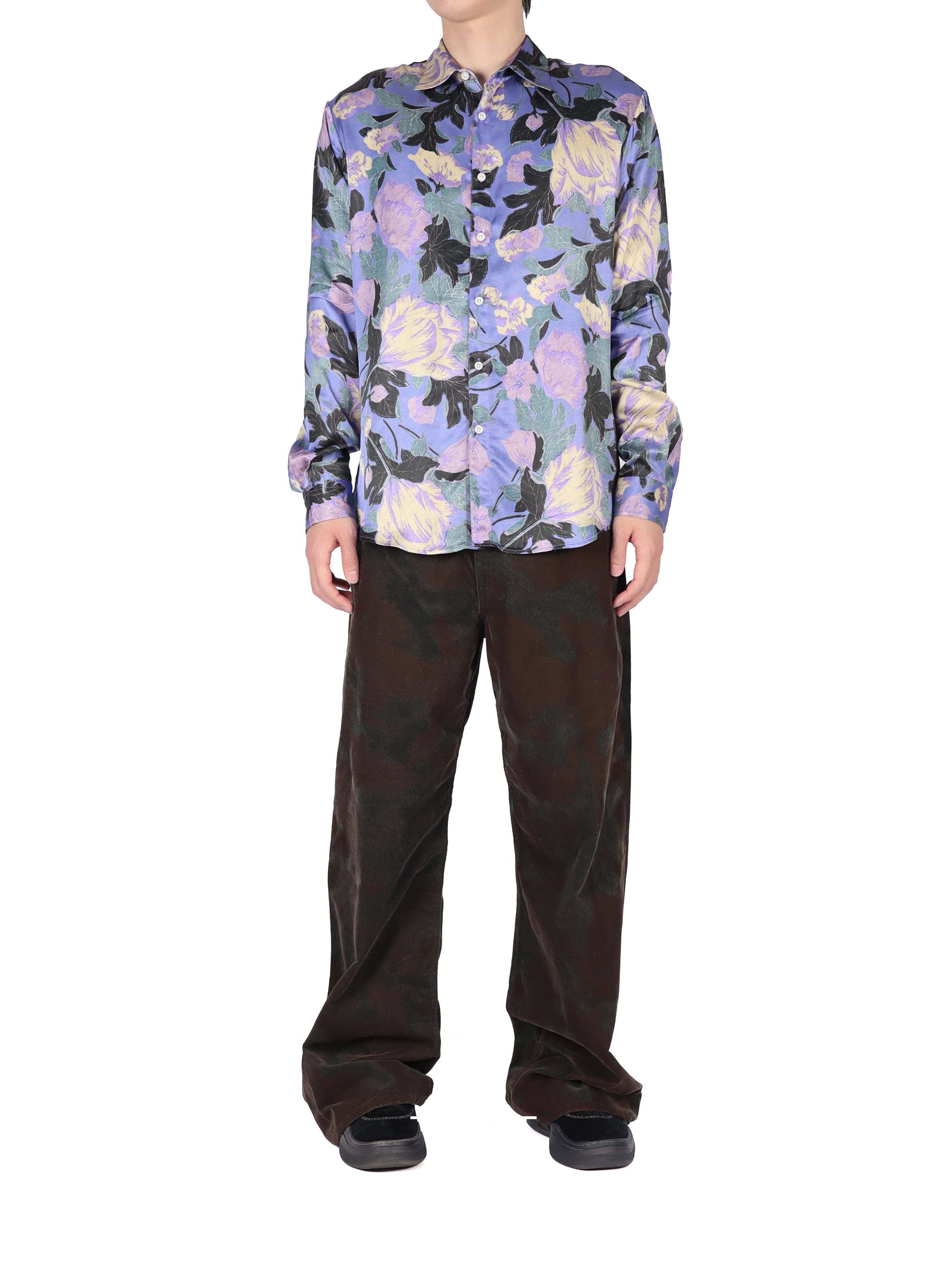 Unisex Purple Flowers Shirt Woven