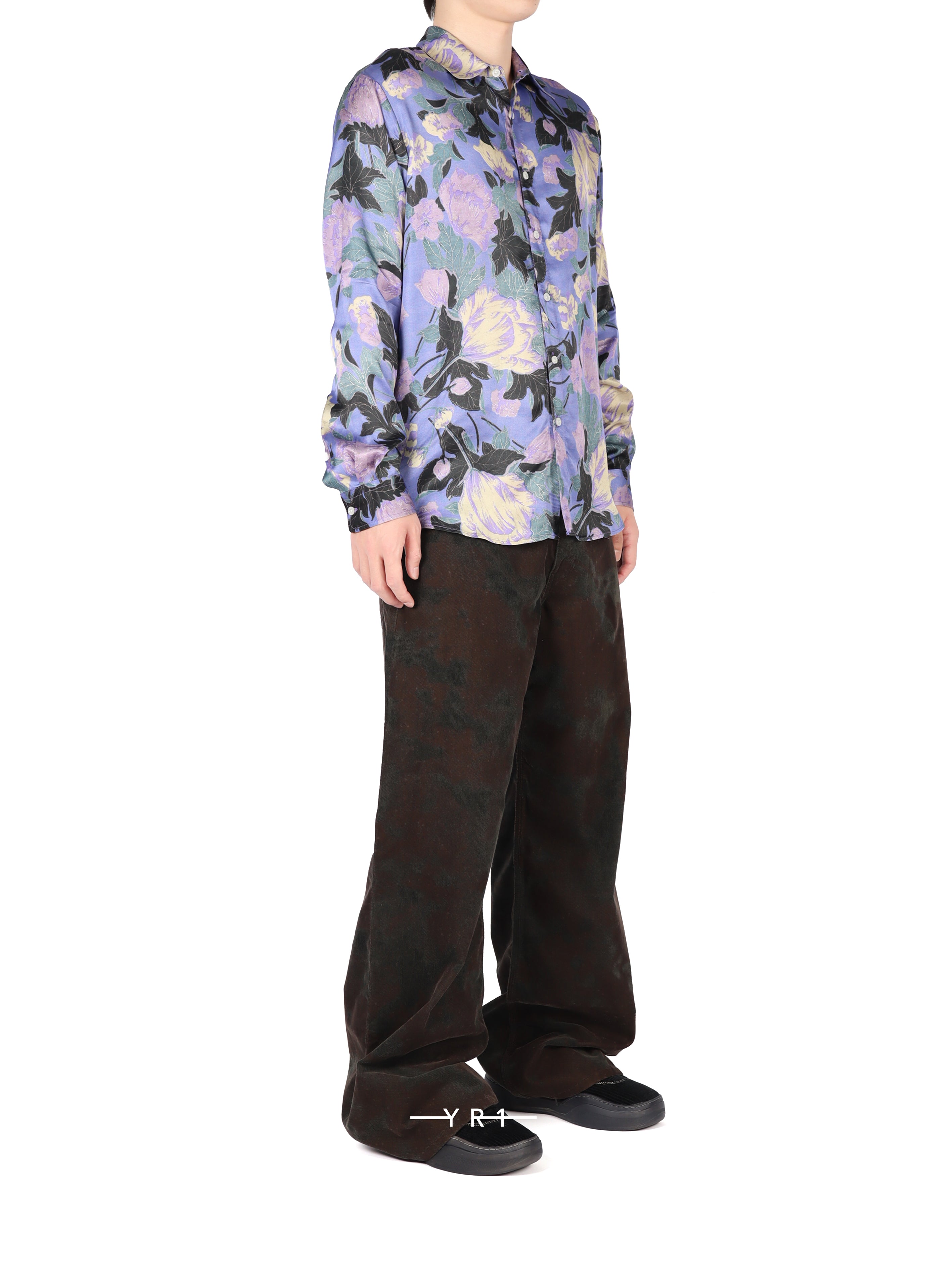 Unisex Purple Flowers Shirt Woven