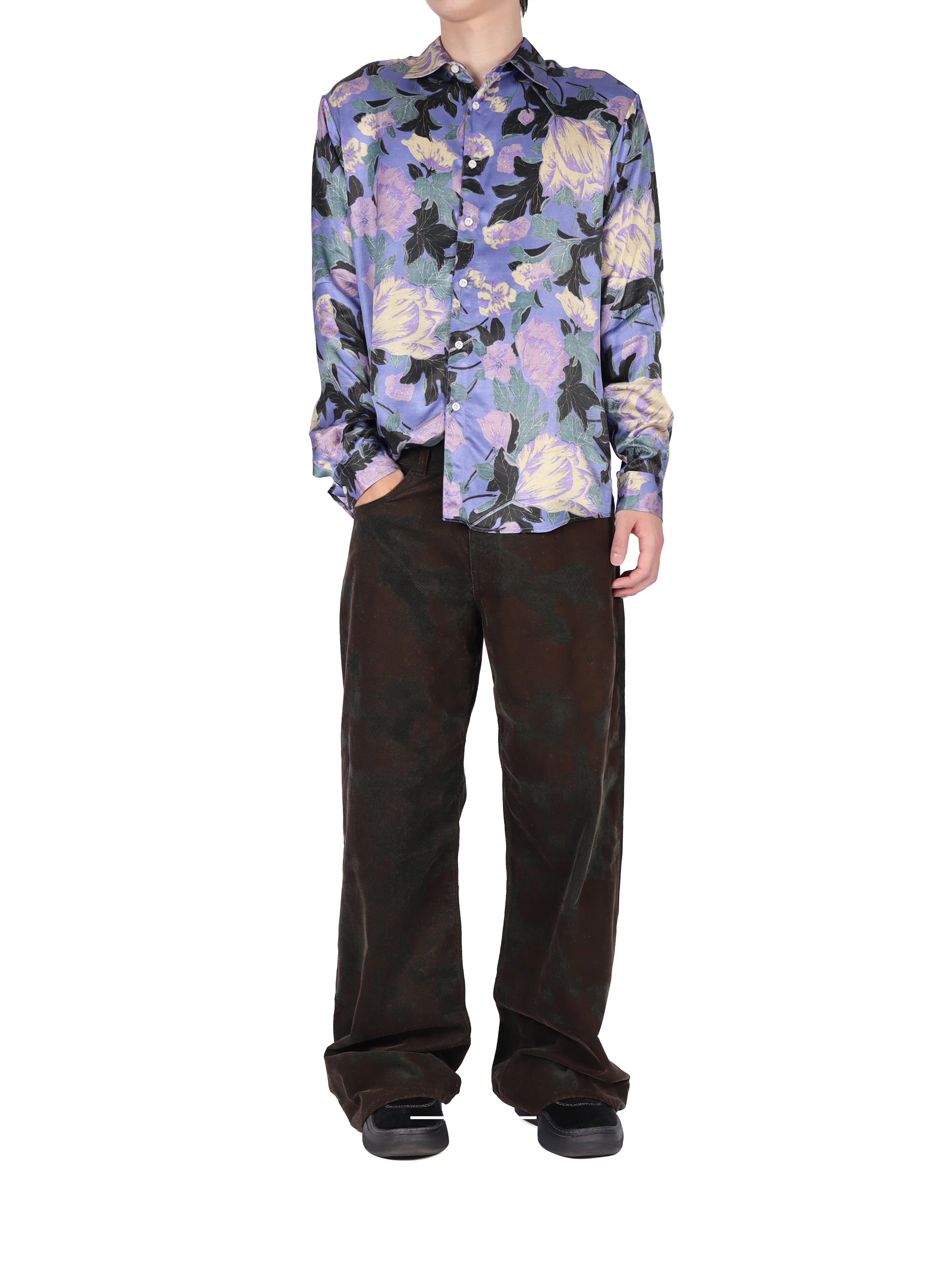 Unisex Purple Flowers Shirt Woven