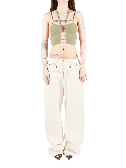 Cutout Thin Strap 3-Panel Button Camisole - Mist Green