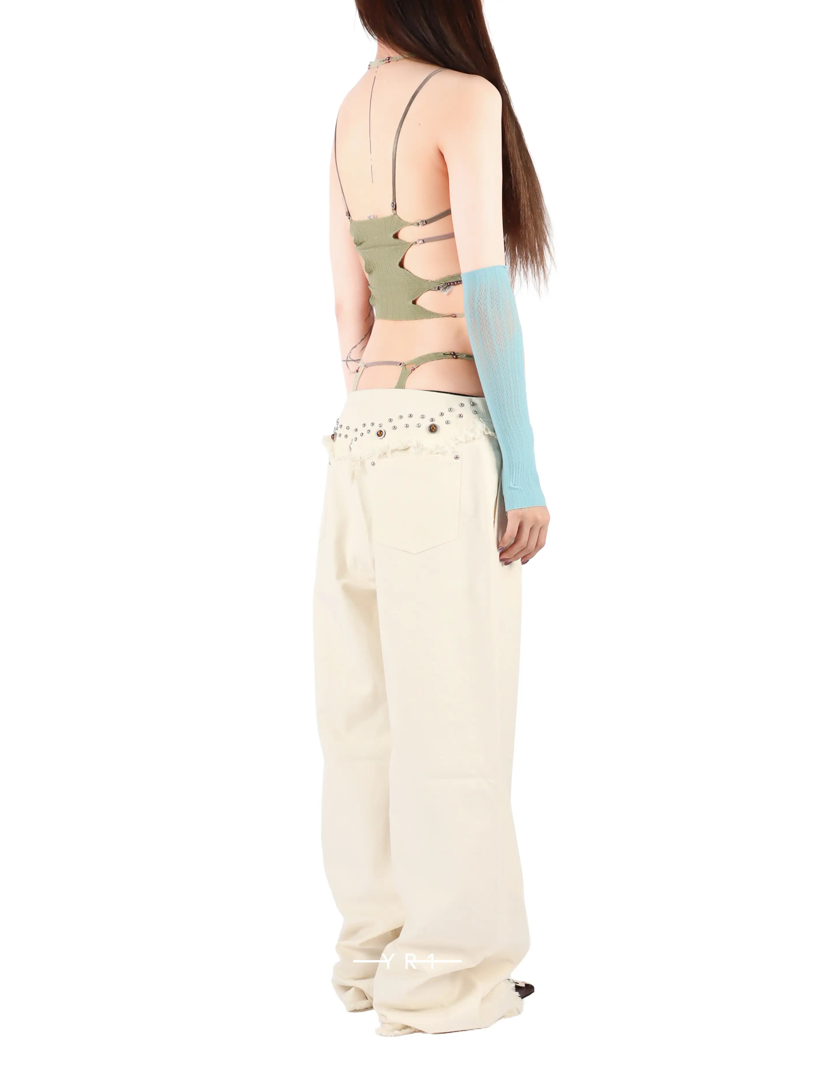 Cutout Thin Strap 3-Panel Button Camisole - Mist Green