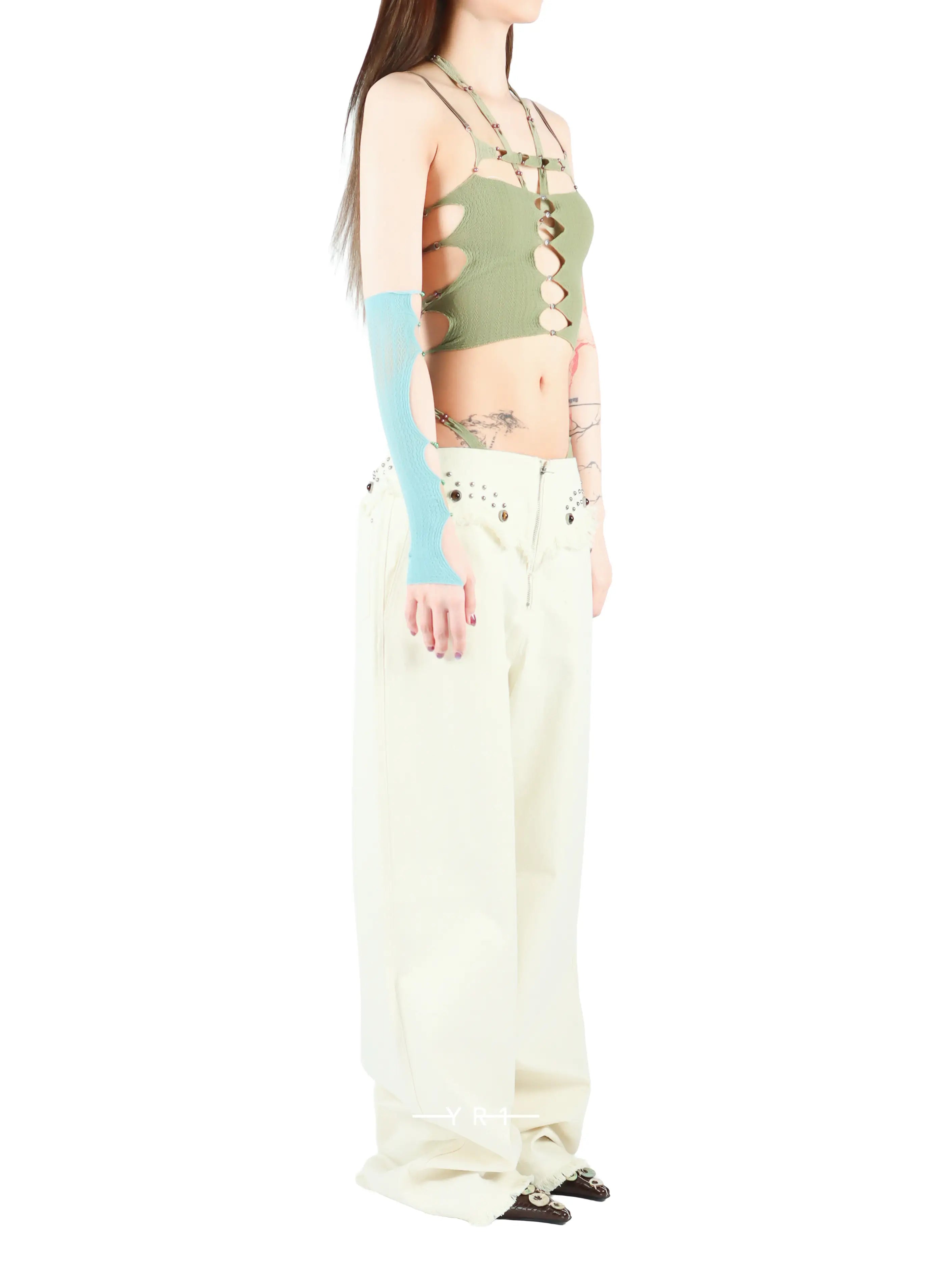 Cutout Thin Strap 3-Panel Button Camisole - Mist Green