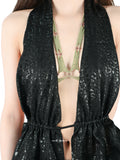 Leopard-Print Silk Halter Top with Tie Detail
