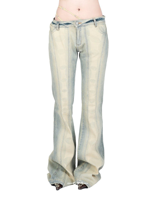 Cowboy printed spaghetti strap asymmetric spliced flared pants - YR1