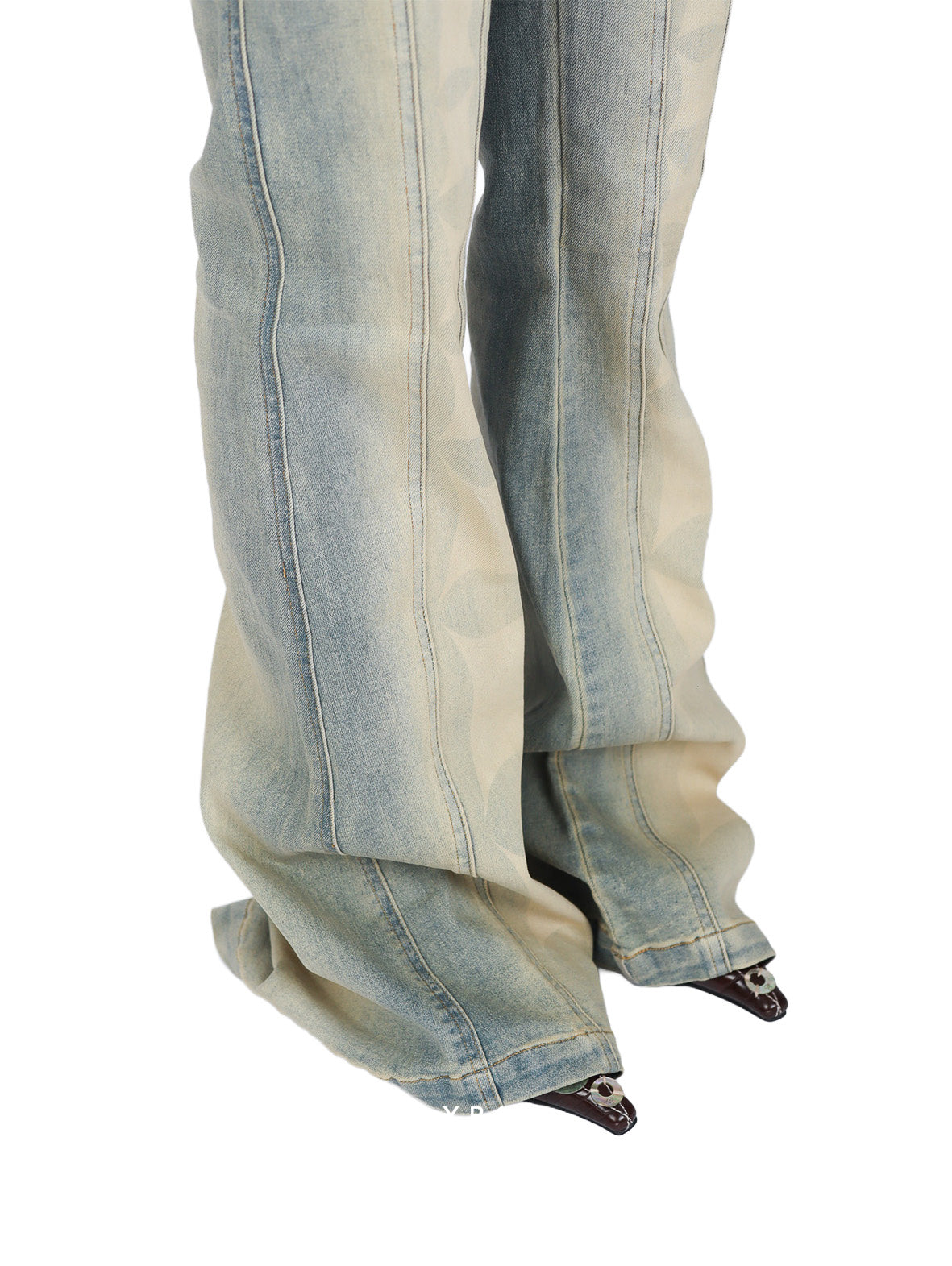 Cowboy printed spaghetti strap asymmetric spliced flared pants