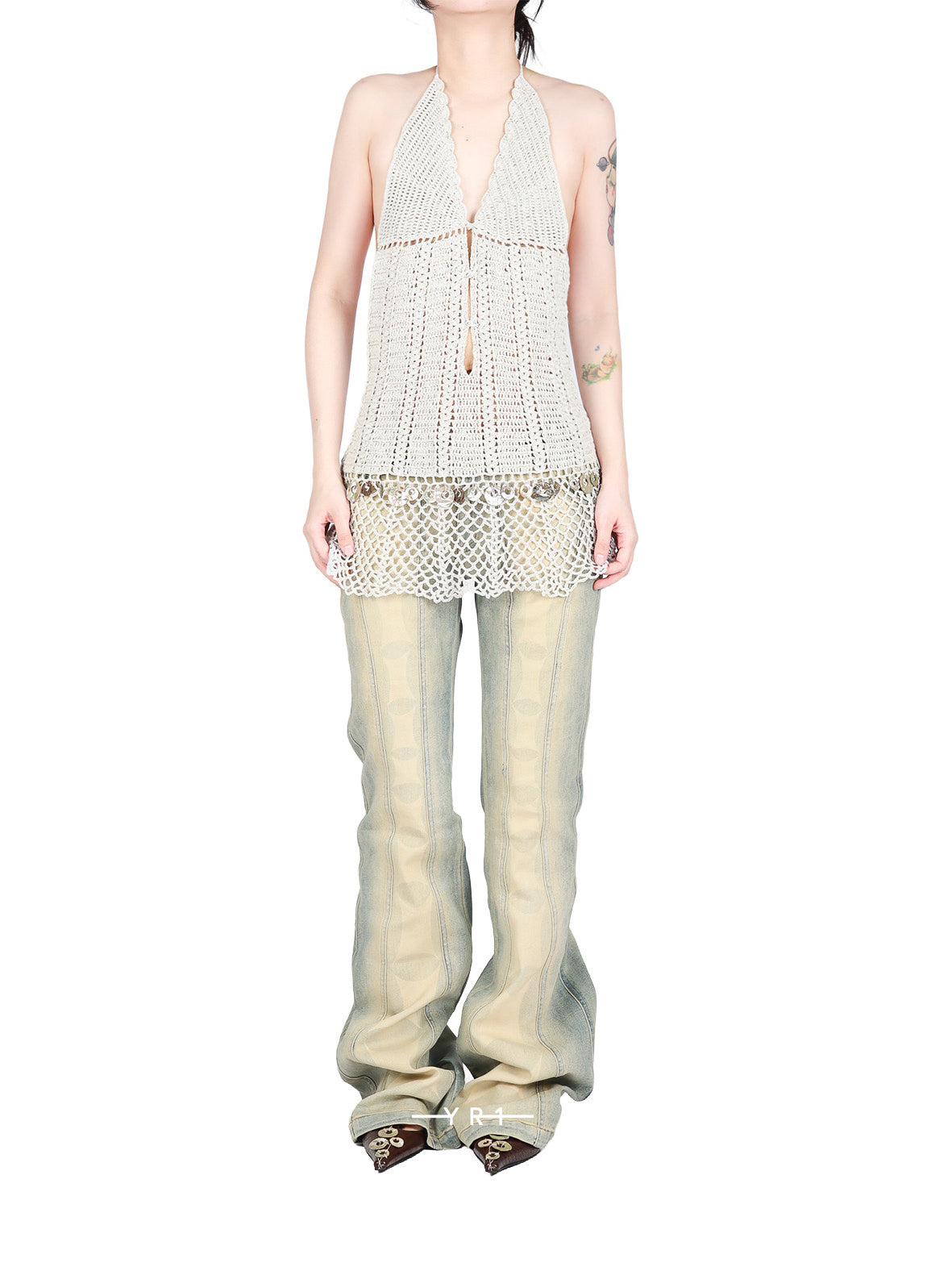 Hand-crocheted shell-embellished dress