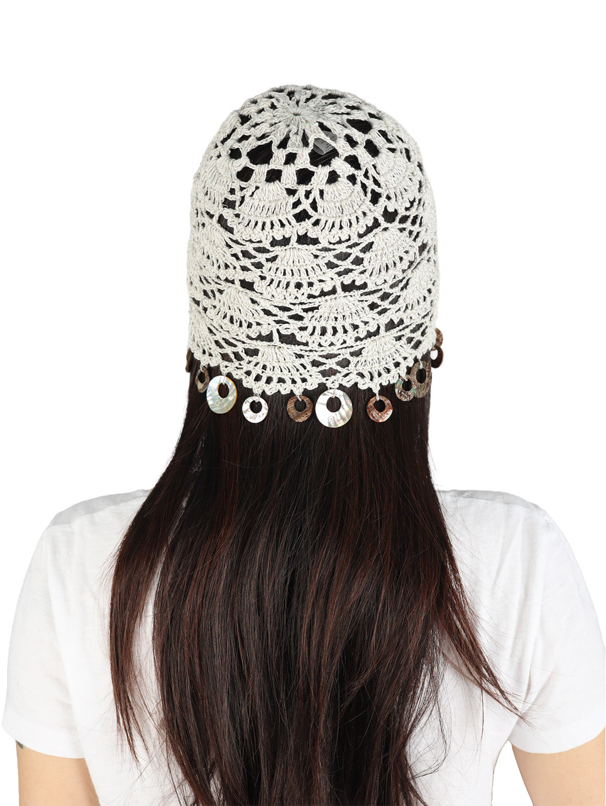 Hand-crocheted Shell Decorated Hat - White