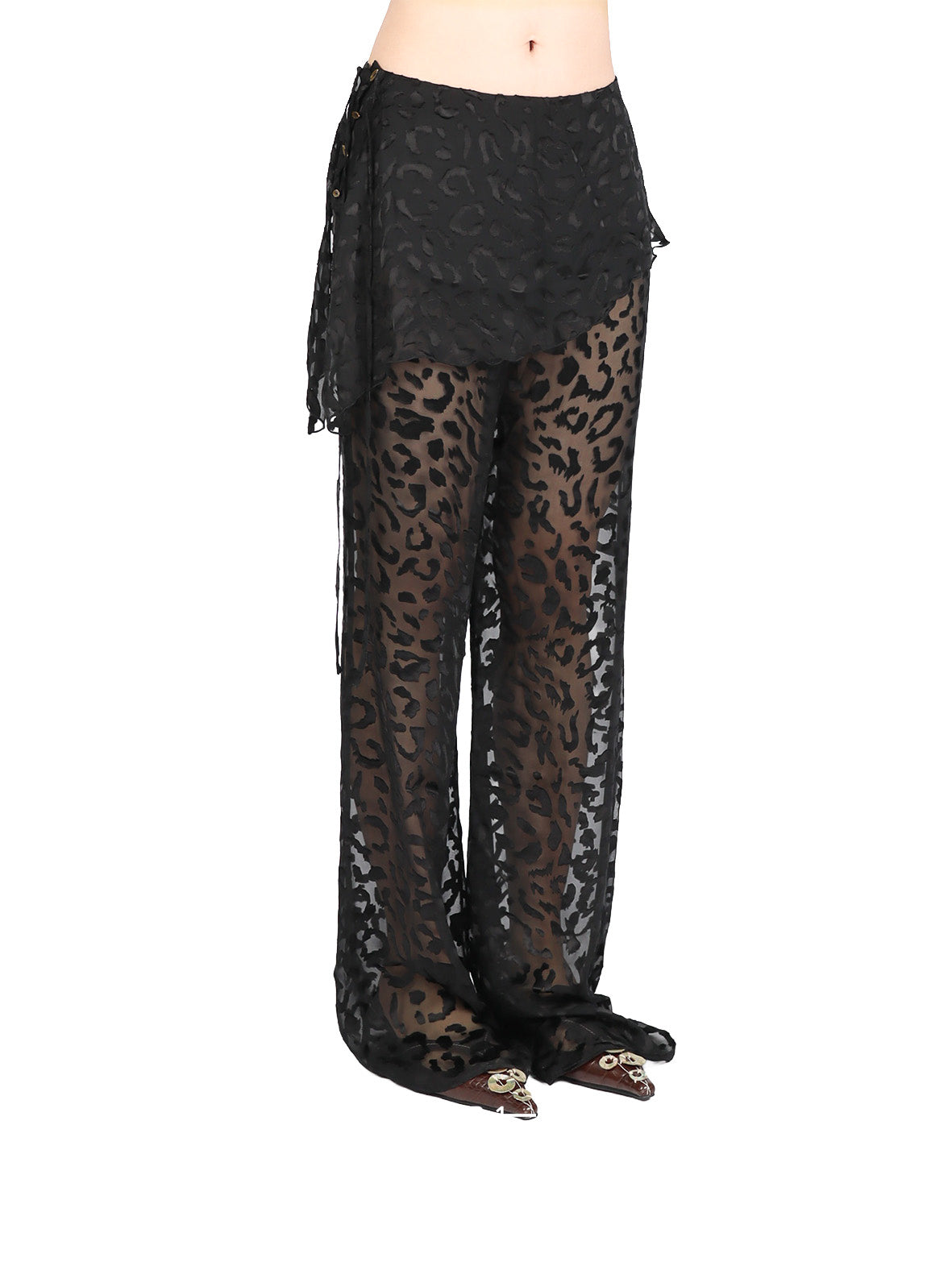 Silk Leopard Pattern Burn-out Skirt Pants