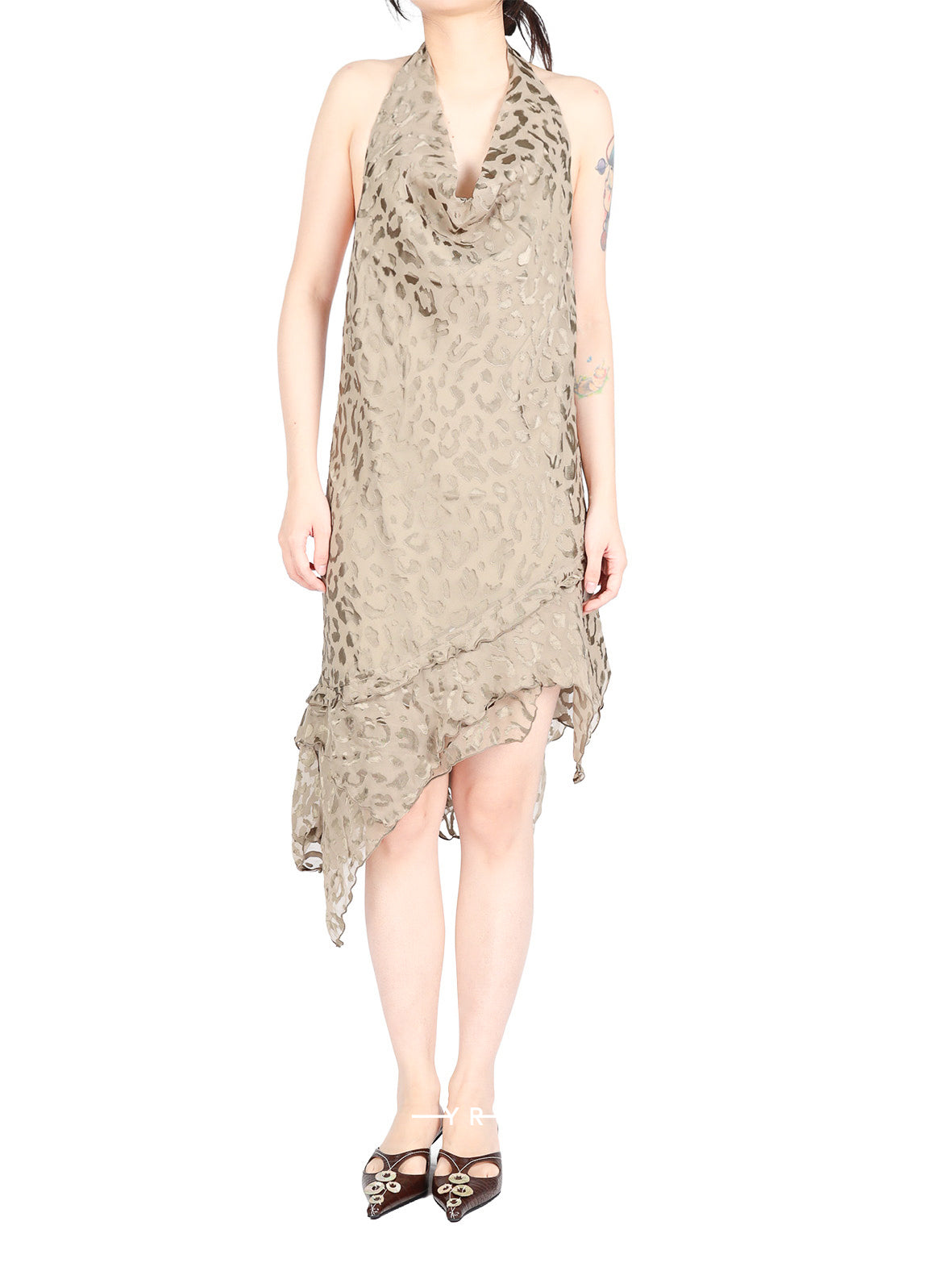 Silk Leopard Pattern Burn-out Dress