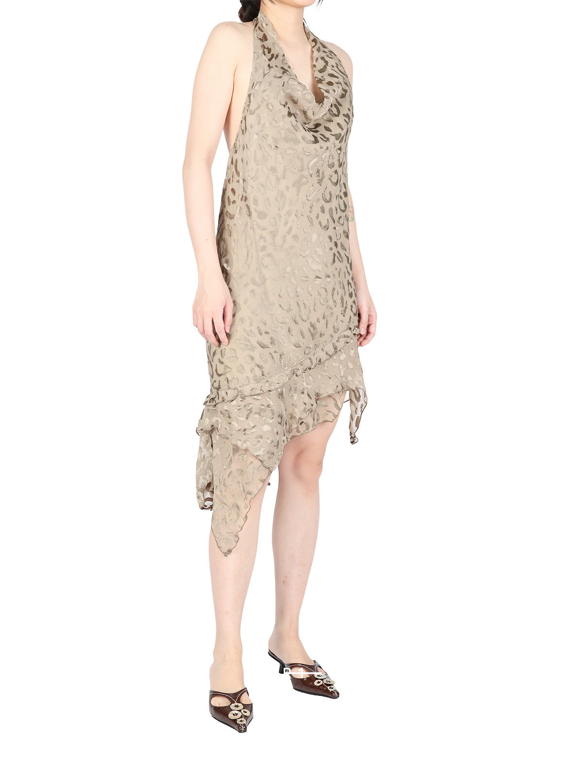 Silk Leopard Pattern Burn-out Dress