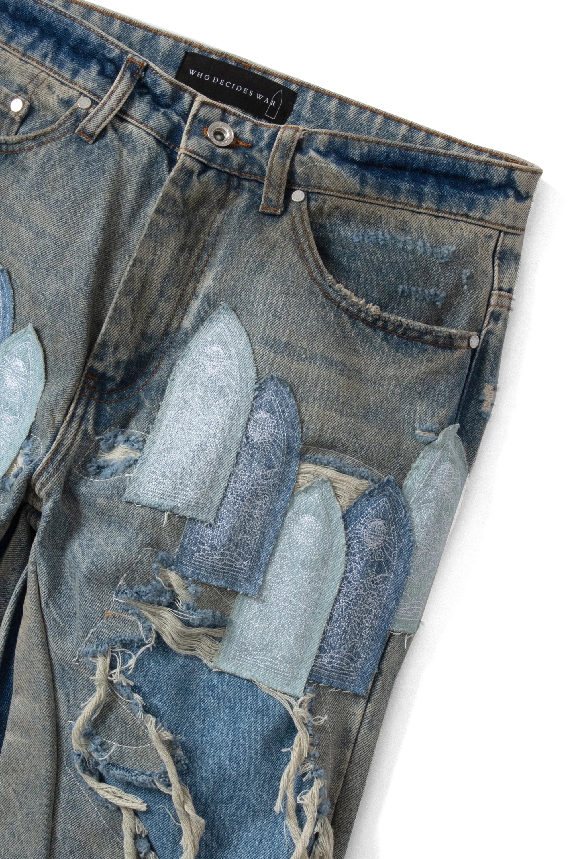 Patched Arch Repaired Blowout Denim WHO DECIDES WAR