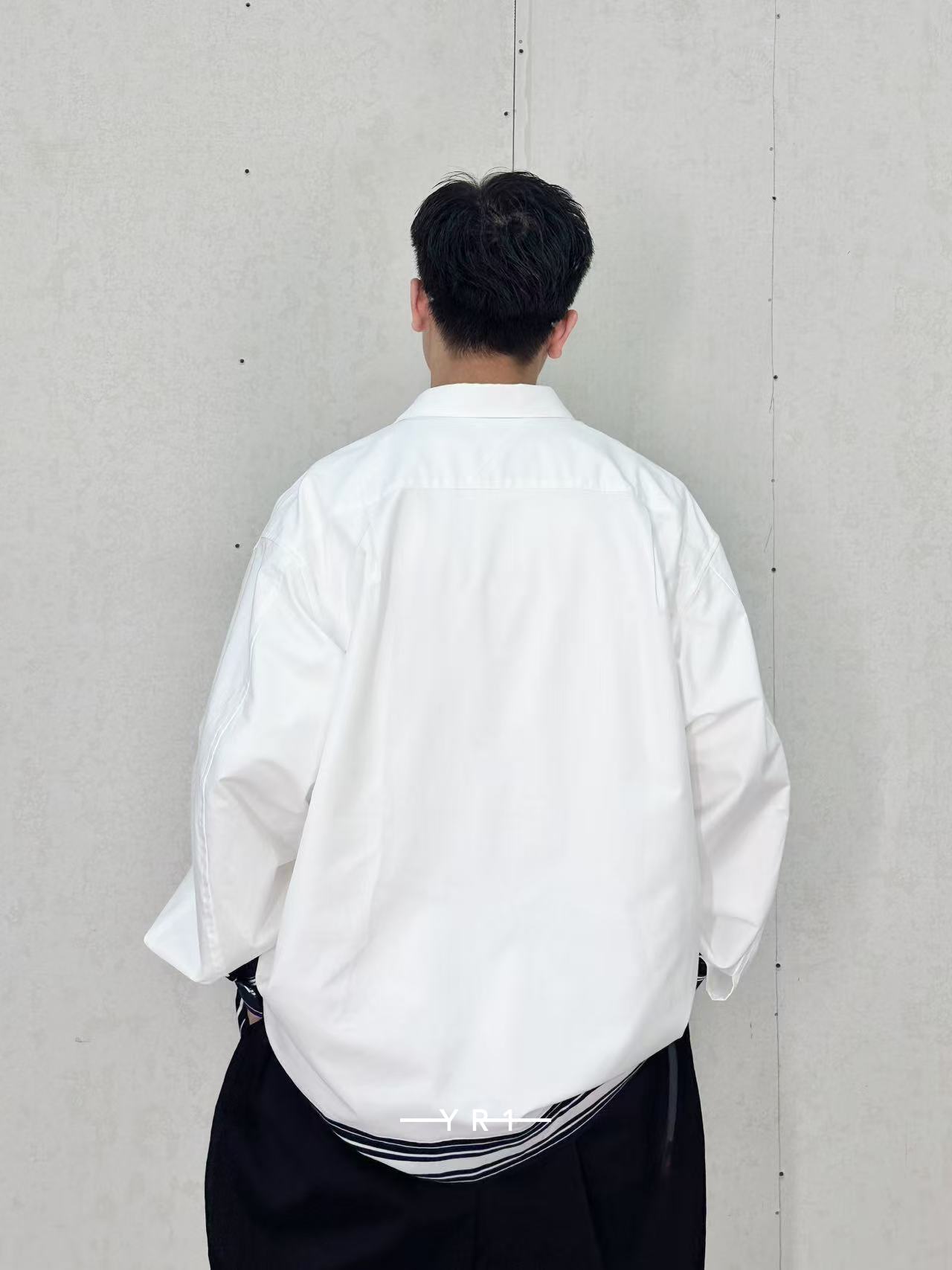 Wide Gusset Sleeve Box Stripe Shirt WHITE MOUNTAINEERING