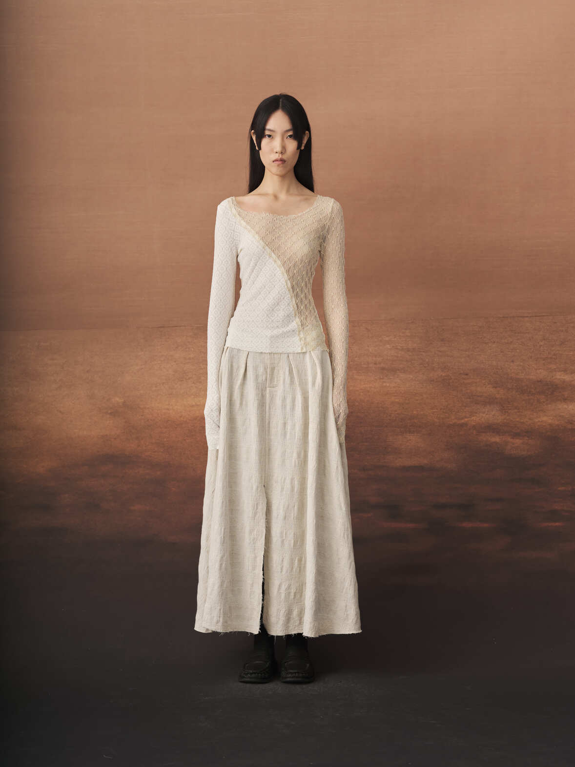 Beige Double Layer Midi Skirt