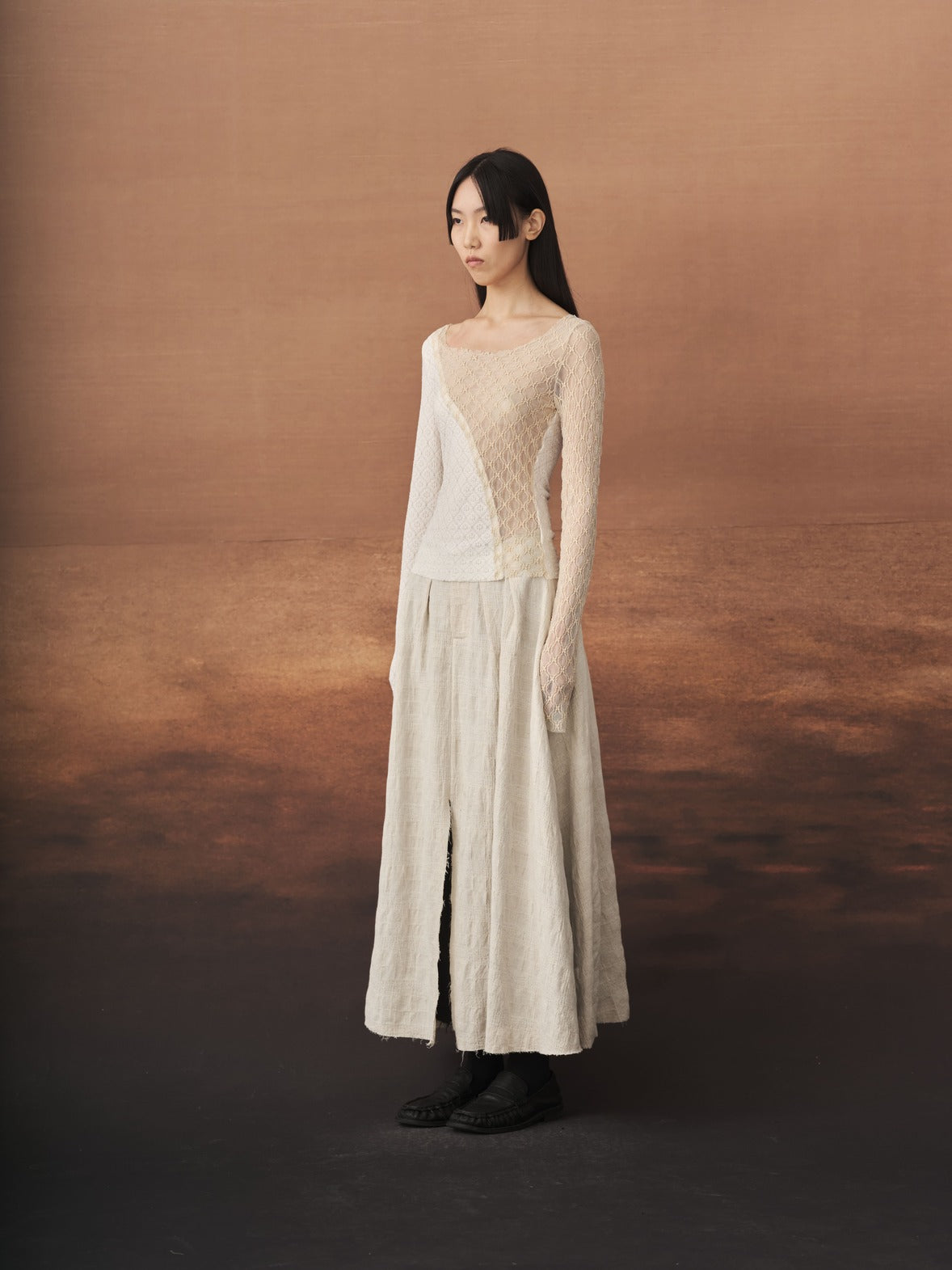 Beige Double Layer Midi Skirt