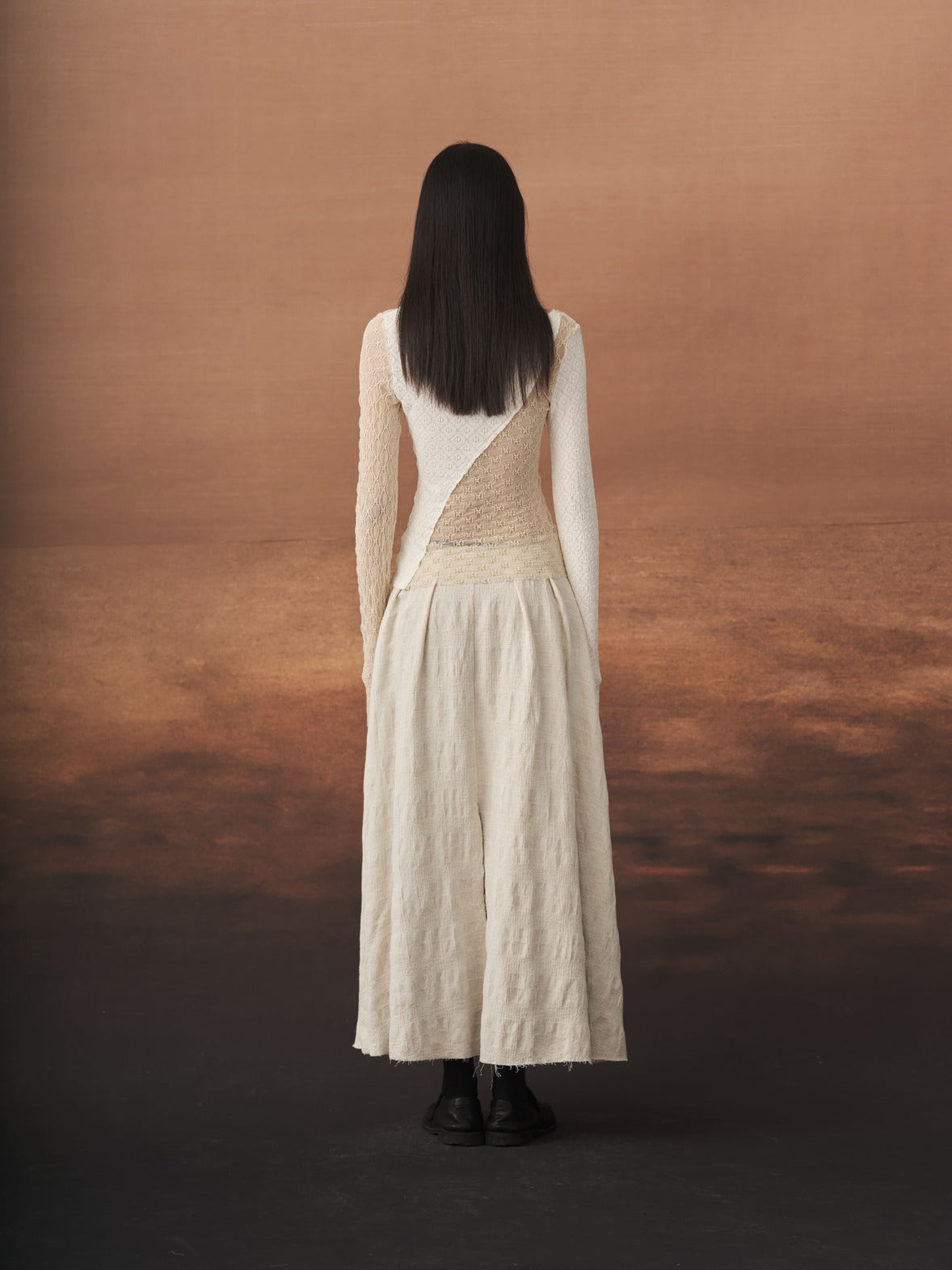 Beige Double Layer Midi Skirt