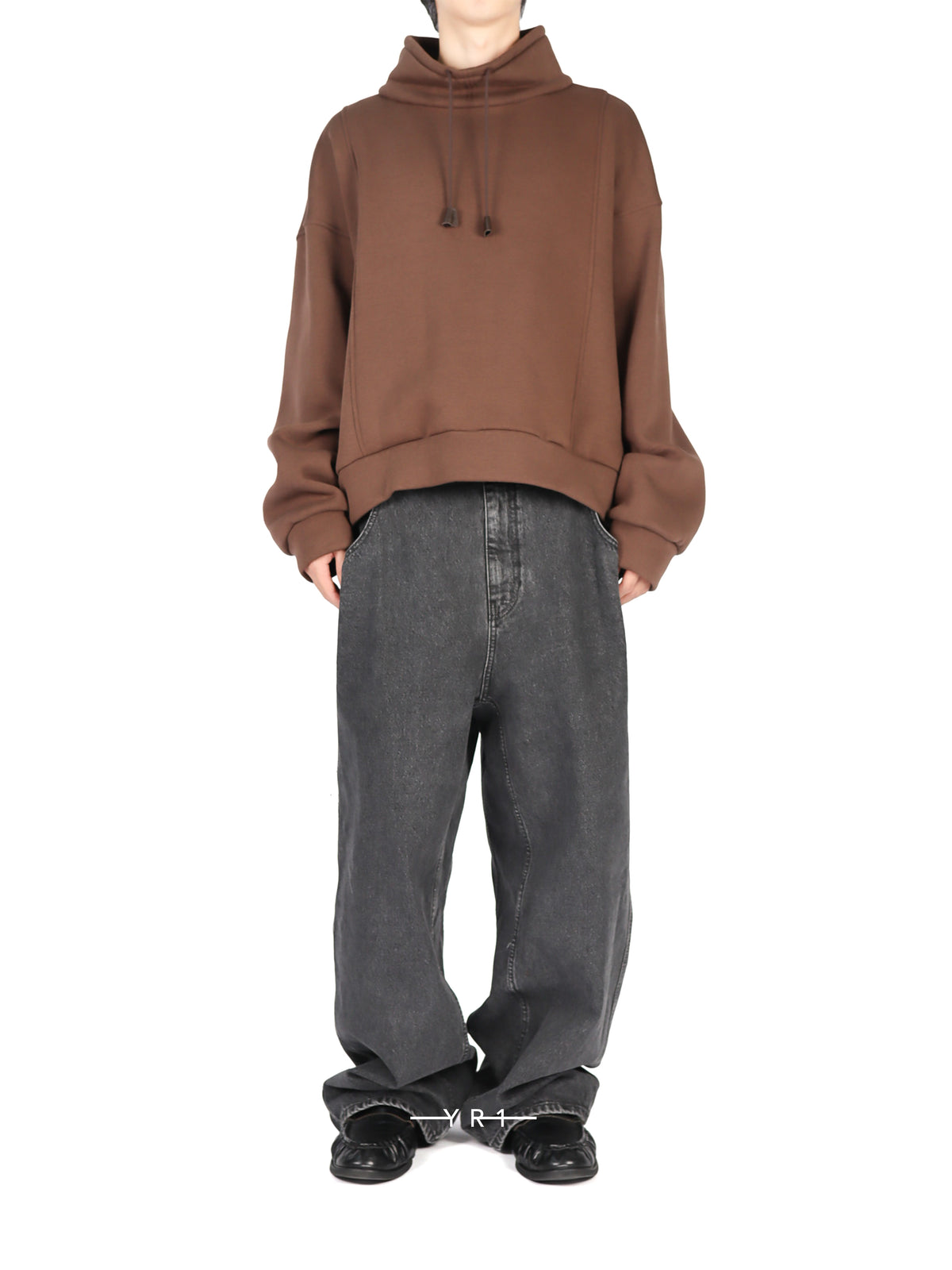 Hed Mayner Coffee-colored stand-collar drawstring sweatshirt