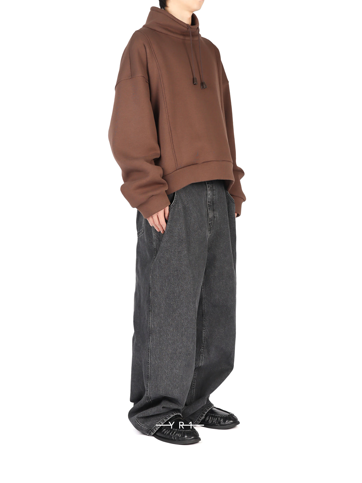 Hed Mayner Coffee-colored stand-collar drawstring sweatshirt