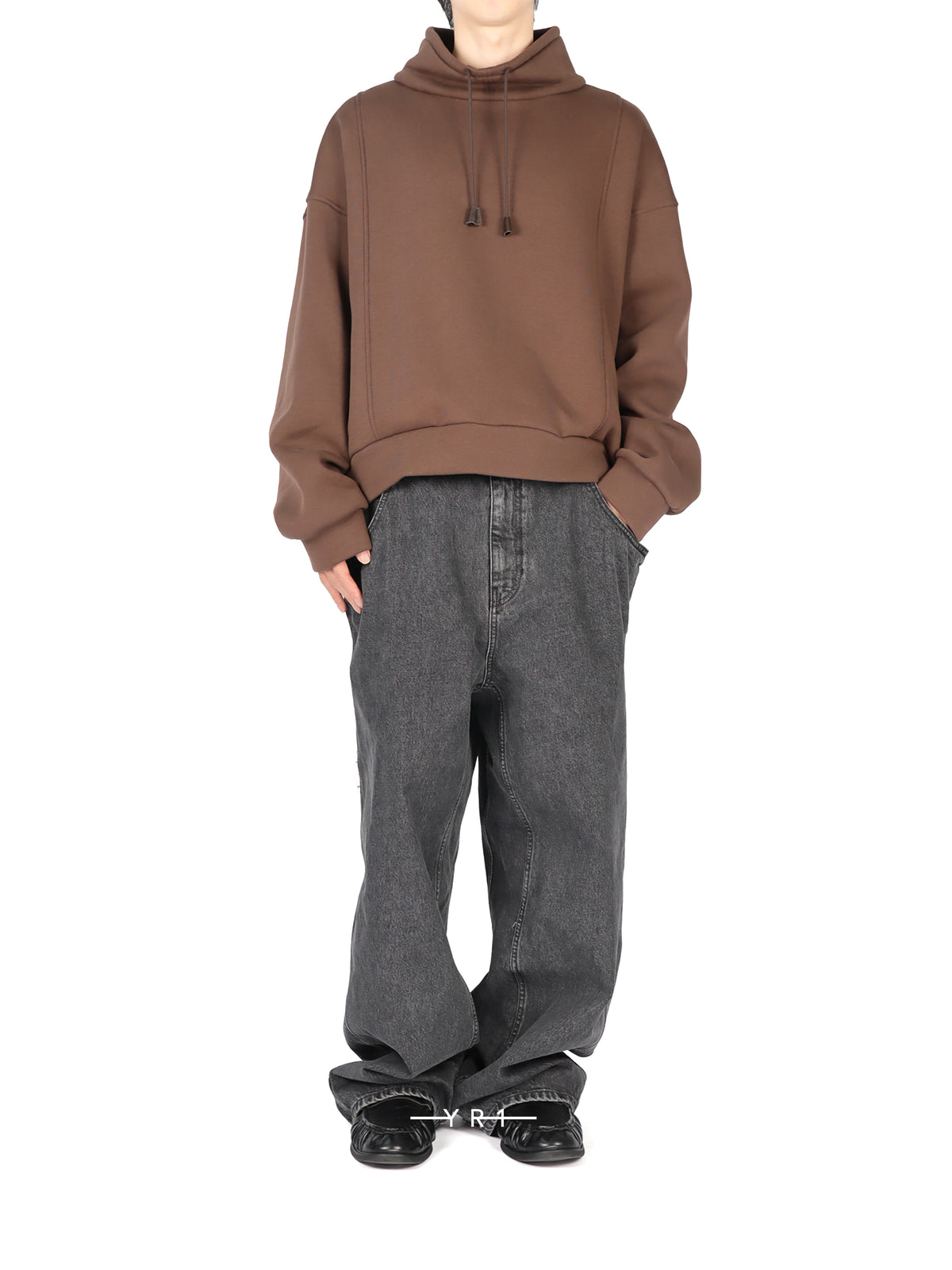 Hed Mayner Coffee-colored stand-collar drawstring sweatshirt