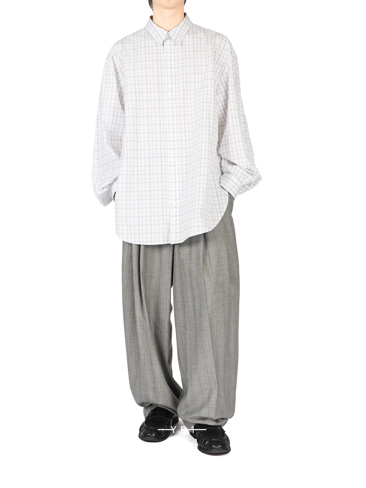 Hed Mayner Grey Plaid Pleated Trousers