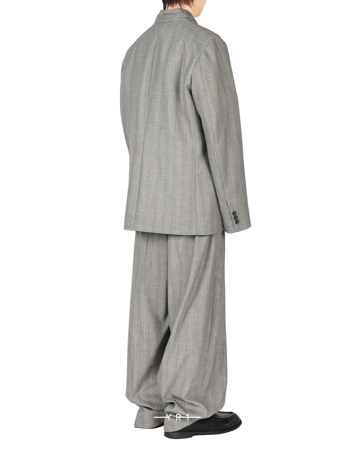 Hed Mayner Grey Striped Herringbone Suit Jacket