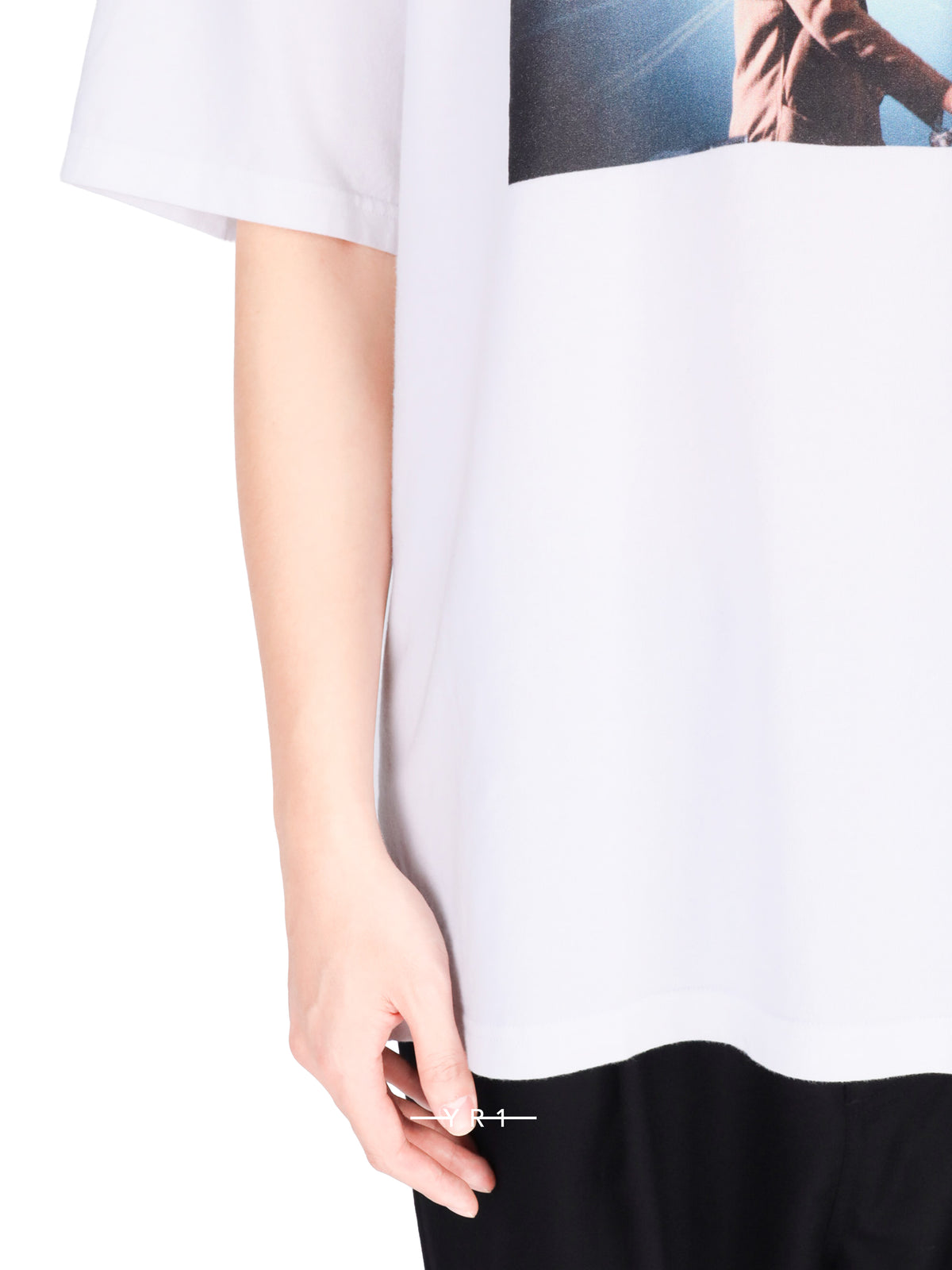 White Short-Sleeve T-shirt with Cindy Sherman Highway Portrait Print-T-Shirt-4814-2